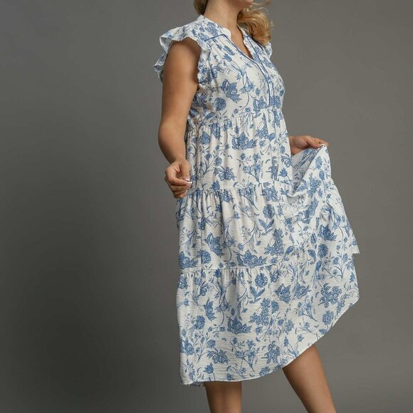 NWT Umgee Landscape Print A-Line Midi Dress With Contrast Piping Plus - Picture 4 of 6